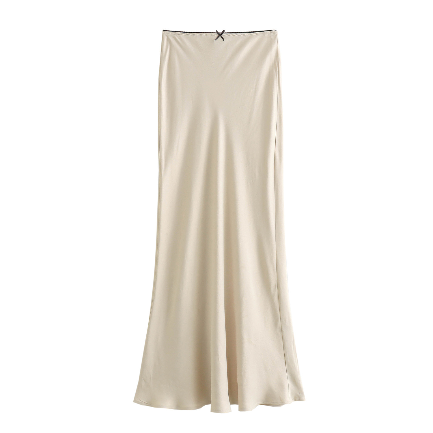 Vintage Chic Fashion Women's Satin Bow-Decorated High-Waist A-Line Long Skirt