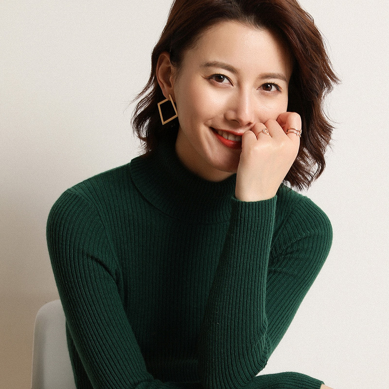 Knitted Pullover Sweater for Women, Korean Slim Fit High Neck Sweater