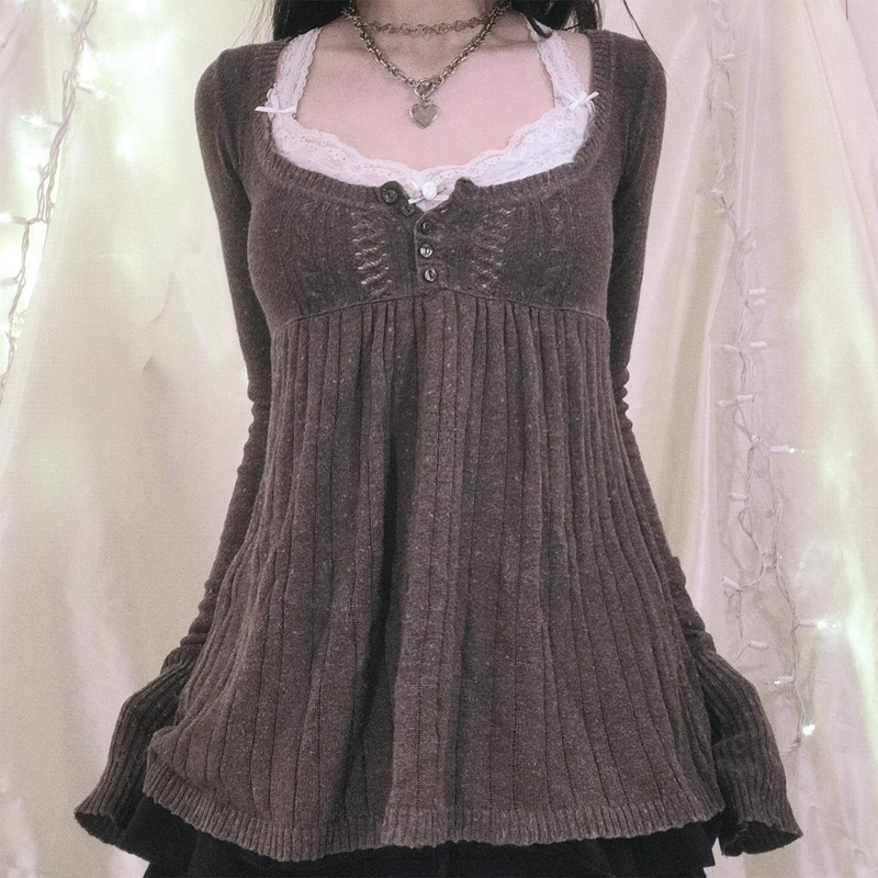Aesthetic Grunge Babydoll Knitted Sweater, Cottage Milkmaid Pullovers, Knitwear Tshirts For Women - Type 6 m | Multisell Products Hub Aesthetic Grunge Babydoll Knitted Sweater, Cottage Milkmaid Pullovers, Knitwear Tshirts For Women - Type 6 m | Multisell Products Hub
