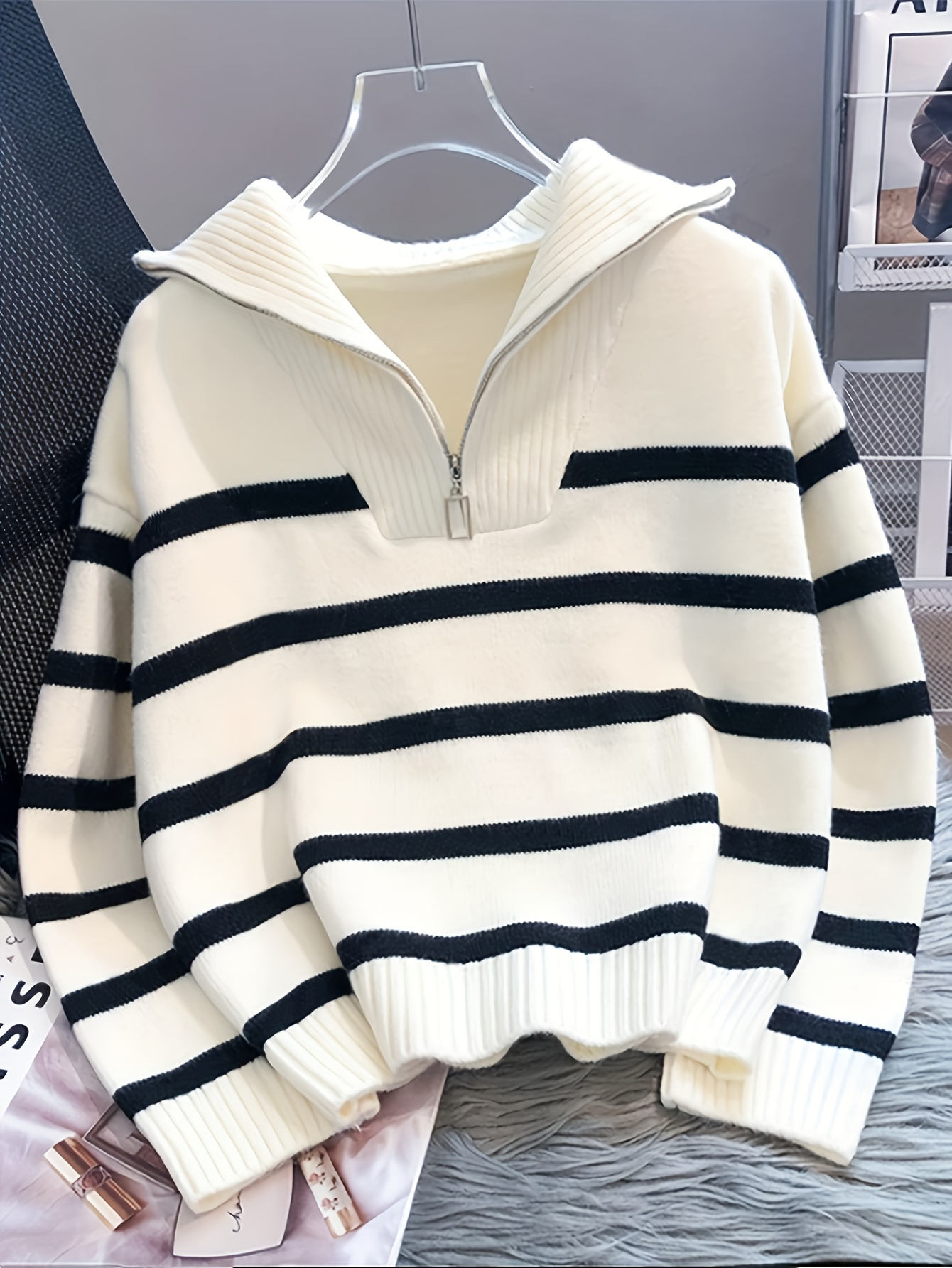 Thickened Zipper Striped Undershirt Short Pullover, Autumn and Winter New Fashion Woman Sweater Top Women's Clothing
