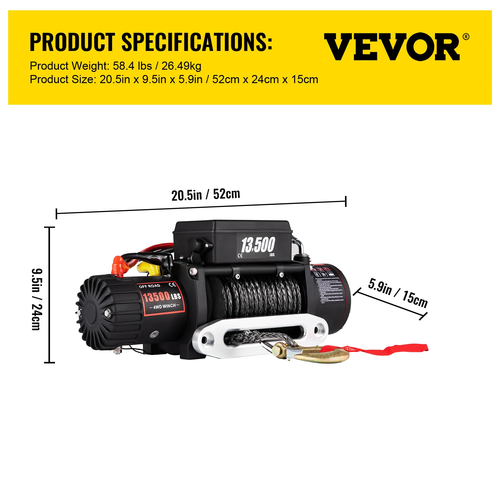 ATV Electric Winch with Synthetic Rope and Remote Control for Car, Trailer, Truck Towing