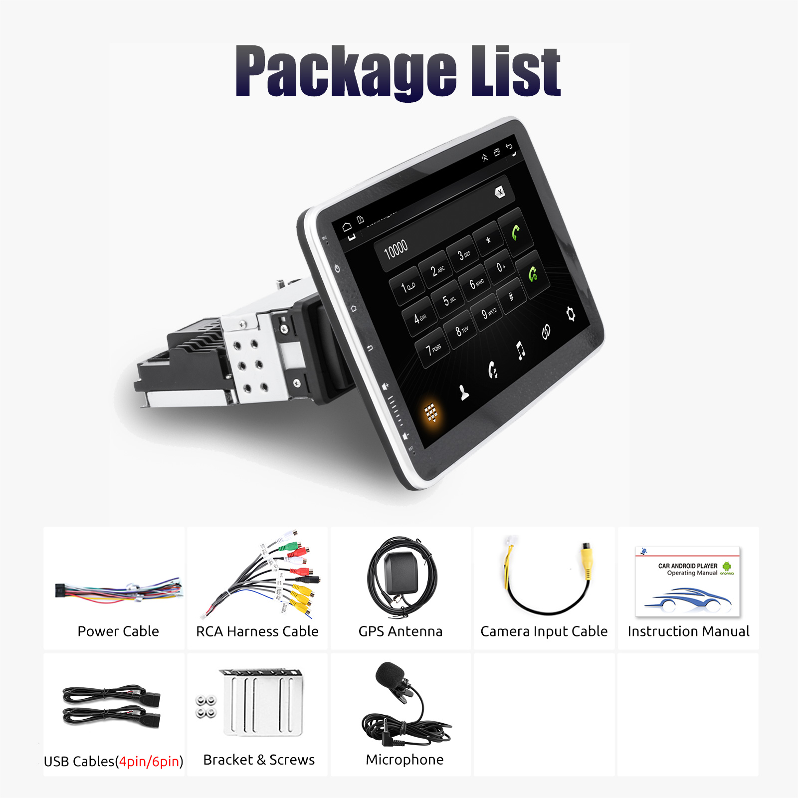 Automotive Stereo, Single Rotatable Car Radio, Auto Carplay Multimedia Player GPS Navi
