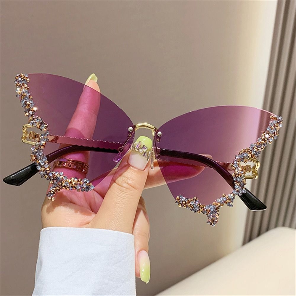 Bling Sunglasses for Women, Rhinestone Butterfly Purple Diamond Shades