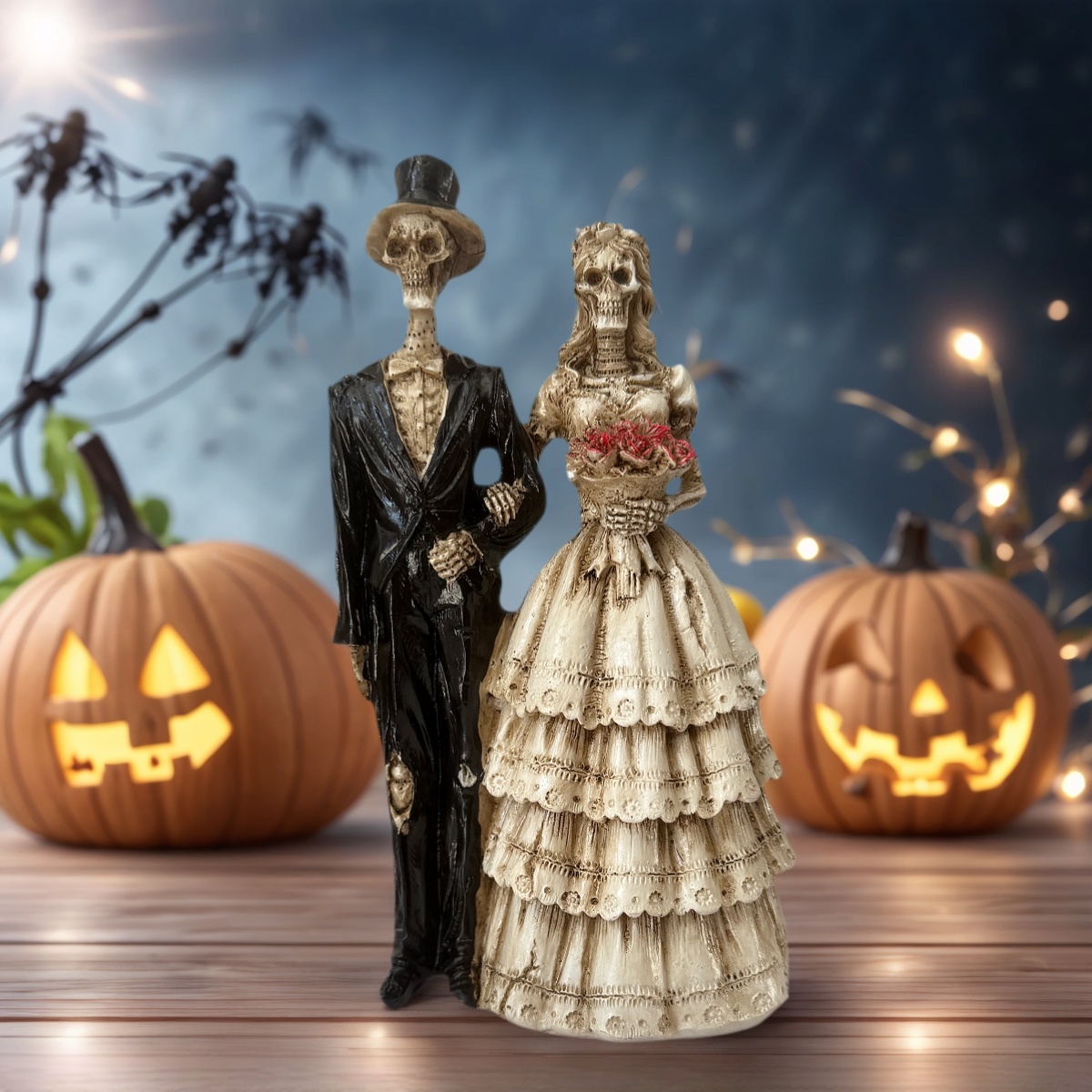 Spooky Couple Skeleton Statue, Vintage Wedding Dress, Romantic Party Desktop Decoration