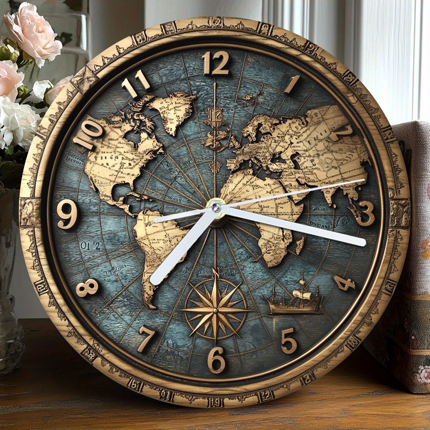 Vintage Sailboat Theme Nautical Wooden Wall Clock, Quartz Silent Round Clocks, Home Decoration Crafts, Wood