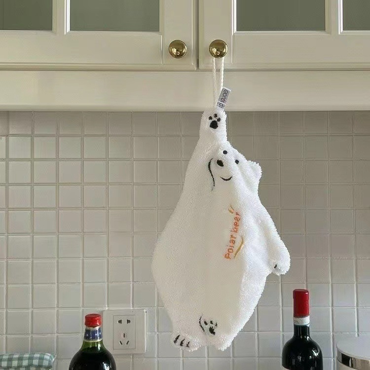 Super Absorbent Polar Bear Hand Wiping Towel, Coral Design, Cartoon Hanging Kitchen Towel