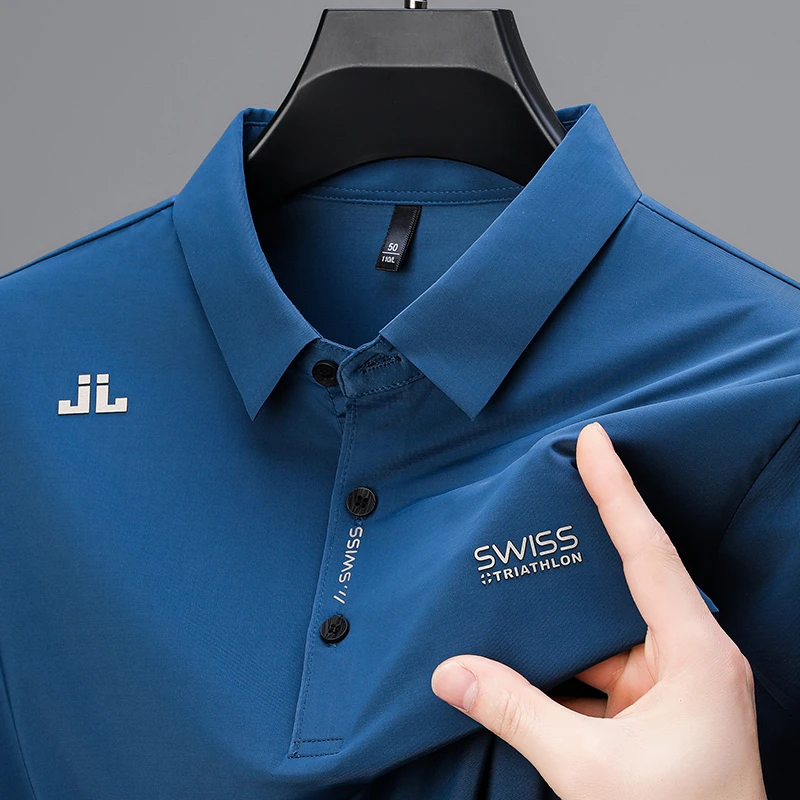 Fashionable Solid Color Polo Shirt for Men, New Business Casual Short Sleeved Shirt with Badge, Comfortable & Breathable