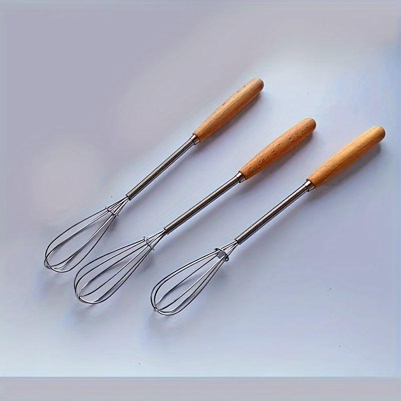 Wooden Handle Whisk, Stainless Steel Mini Egg Beater, Cake Mixer for Kitchen