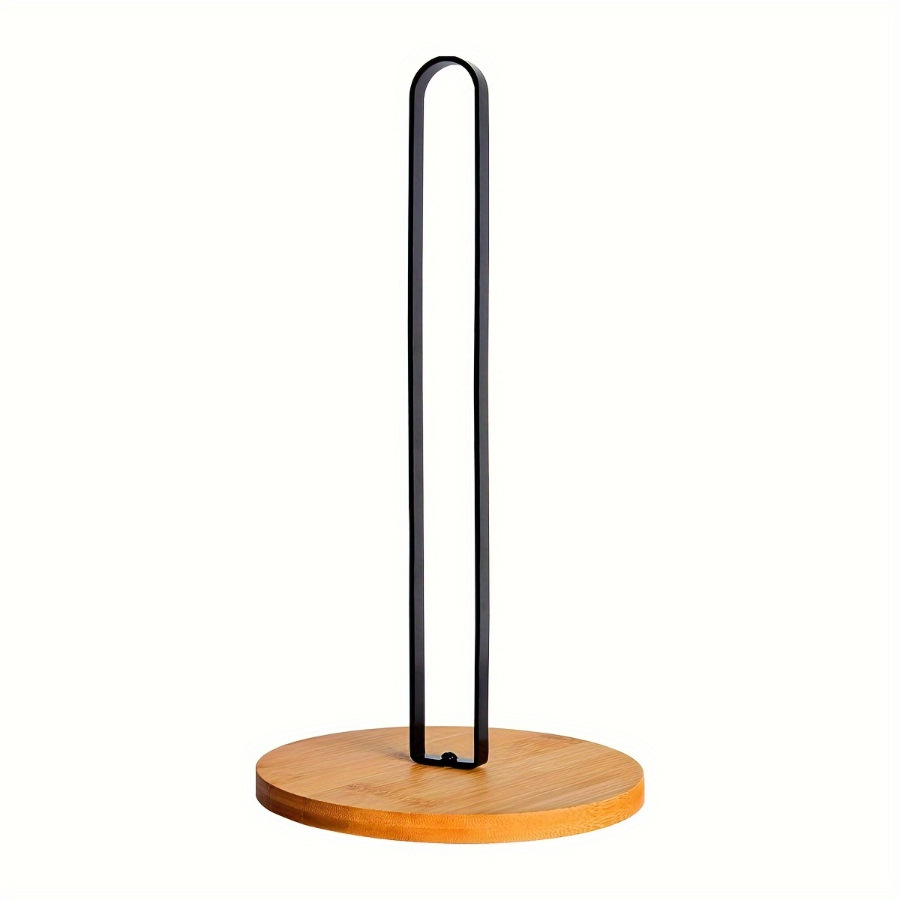 Free-Standing Paper Towel Holder with Nordic Style Bamboo Base, Vertical Storage Rack for Kitchen