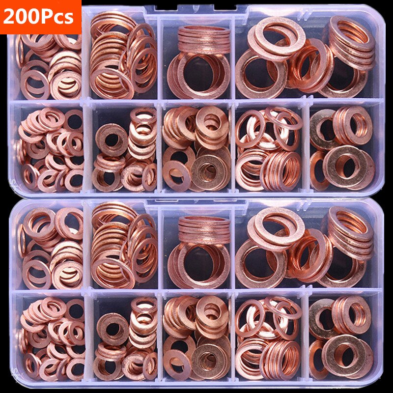 Copper Washer Gasket Nut and Bolt Set with Flat Ring Seal Assortment Kit Leak Prevention and Durability for Sump