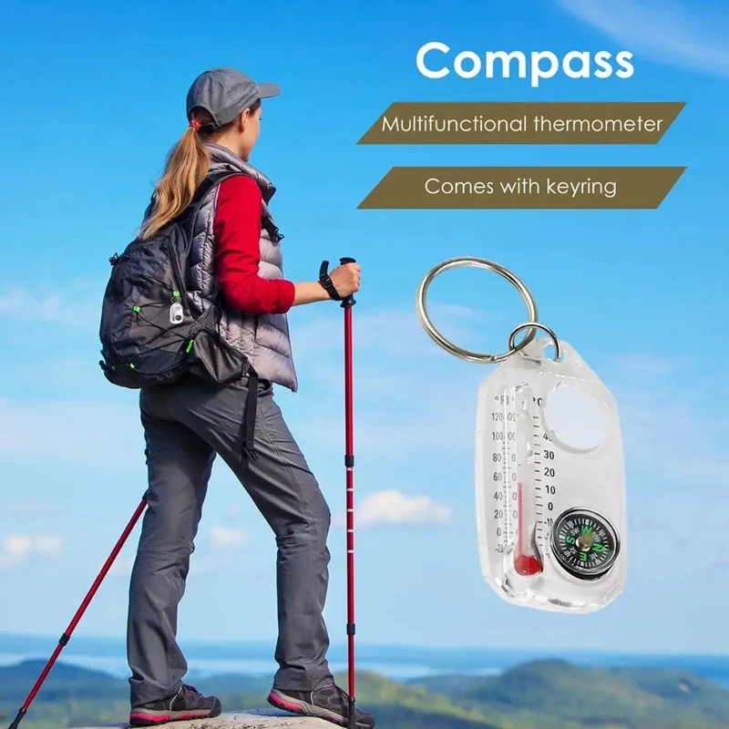 Multifunction Mini Keychain Compass with Camping Thermometer | Outdoor Climbing Temperature Tester & Survival Guiding