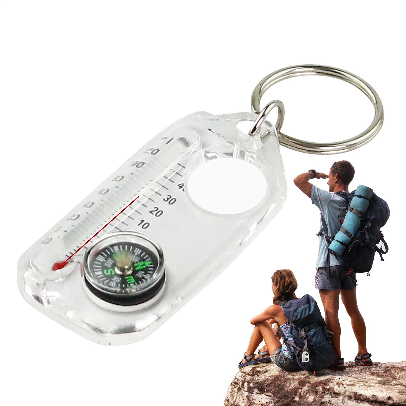 Mini Keychain Camping Compass with Thermometer Survival Tool for Outdoor Adventures