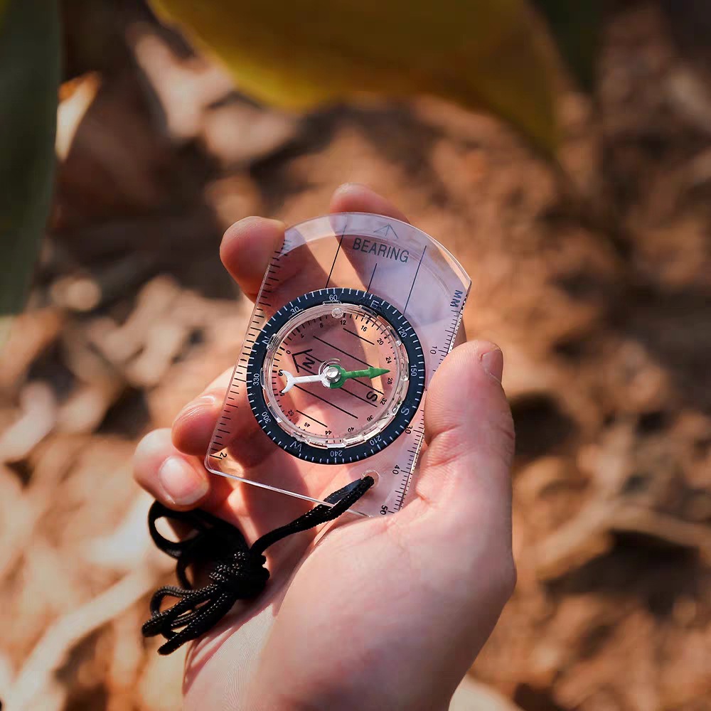 Mini Acrylic Transparent Compass with Keychain Rope Outdoor Map Measurement & Directional Tool