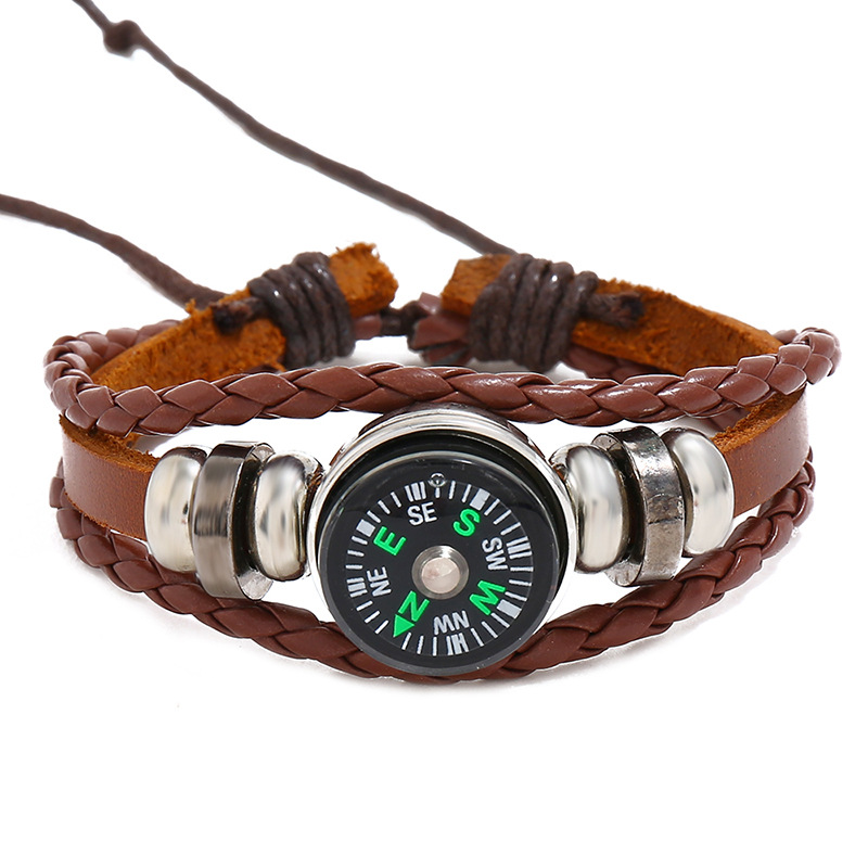 Compass Bracelet Waterproof Survival Wristband with PU Leather Tactical Outdoor Gear