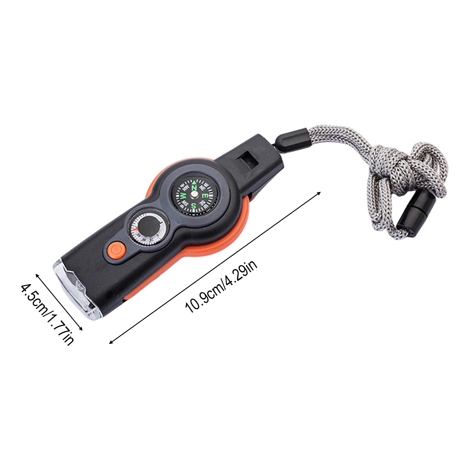 Multifunction Survival Whistle with LED Light and Thermometer for Camping Safety Gear