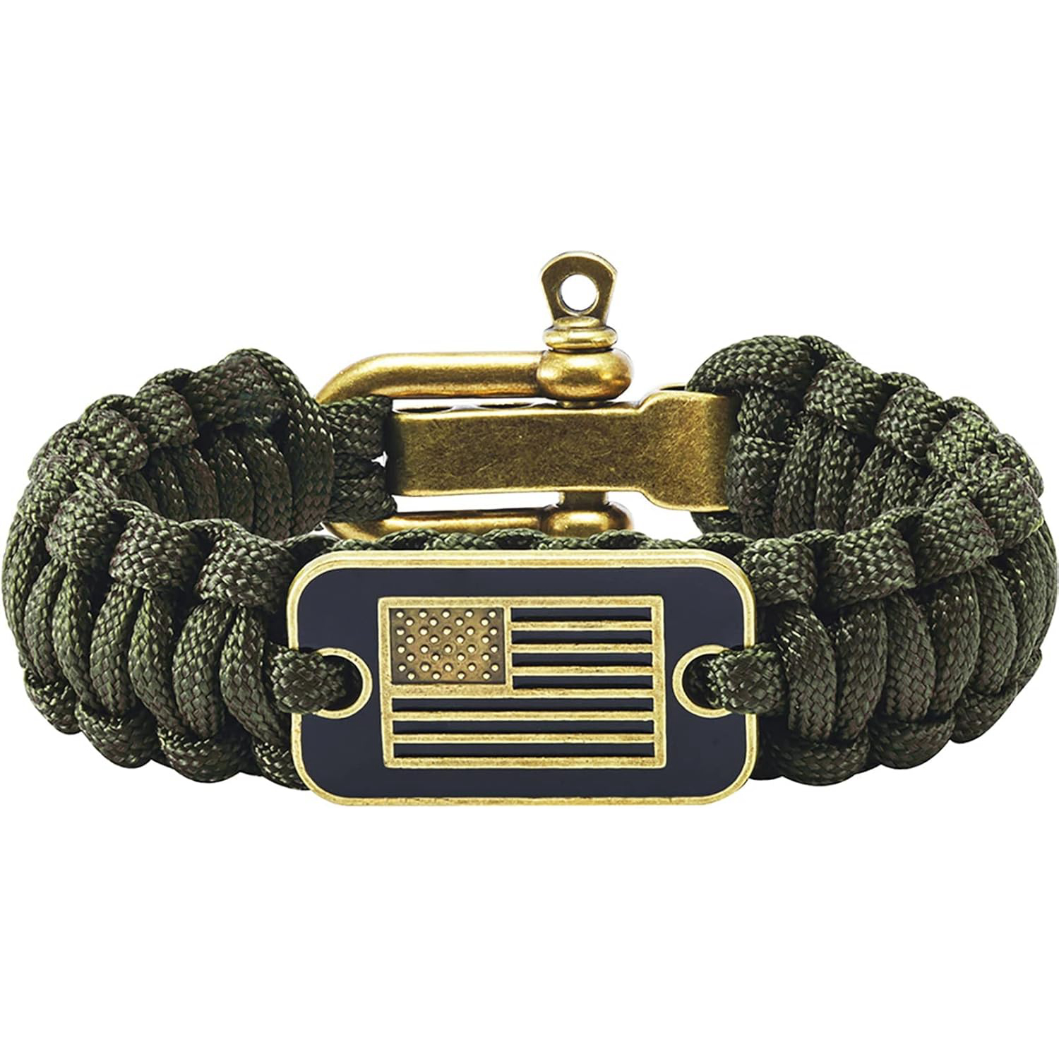 Tactical Survival Paracord Bracelet for Men with Bronze USA Flag Adjustable Outdoor Gear
