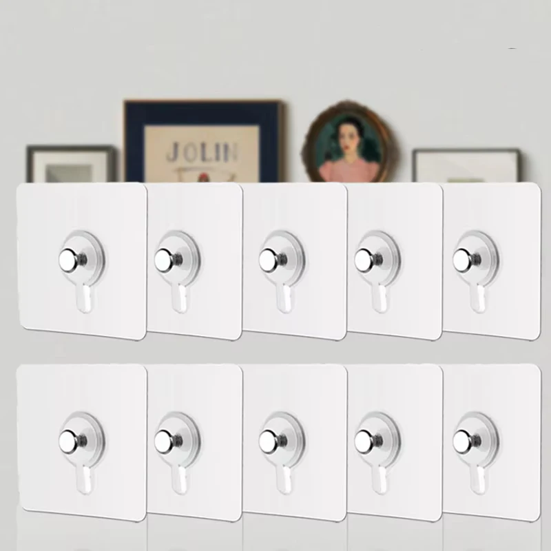 10 Pack Adhesive Wall Hooks Waterproof No Drill Hangers for Kitchen Bathroom and Frames