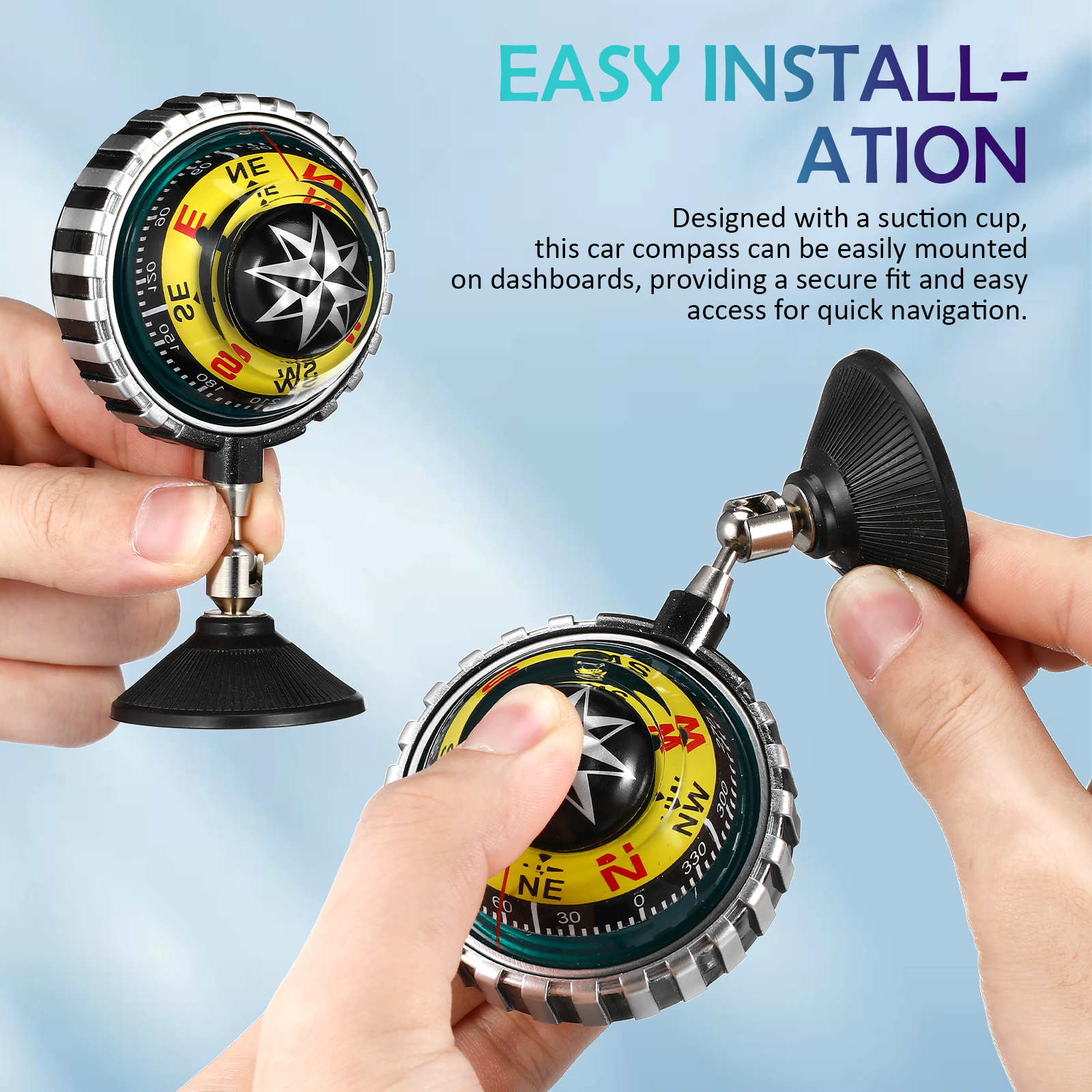 Suction Cup Car Compass Dashboard Mount, dashboard compass for car with Clear Navigation Display