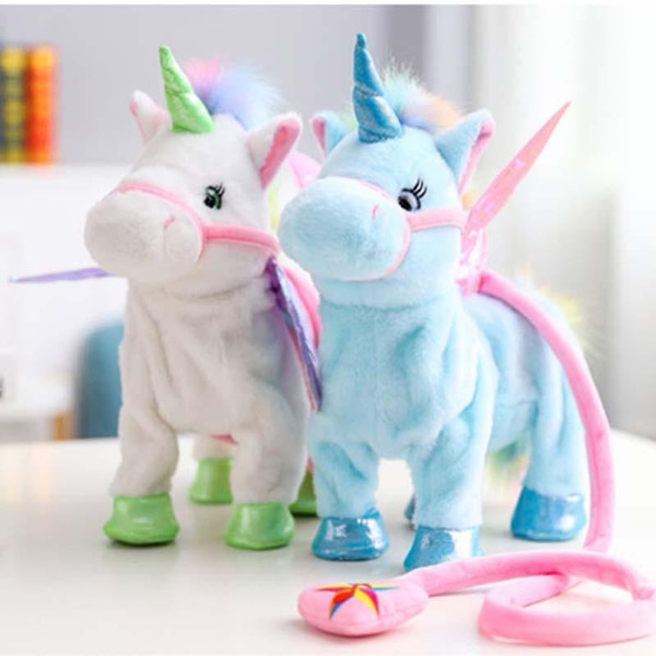 Walking and Singing Unicorn Toy with Leash, Wagging Tail, and Two Songs in Three Colors