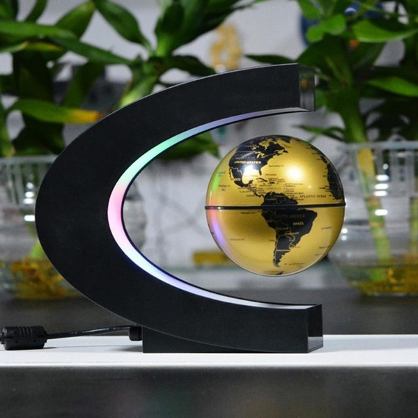 LED Floating Globe Lamp - Magnetic Levitation with C-Shaped Display, Powered by 12V DC Adapter