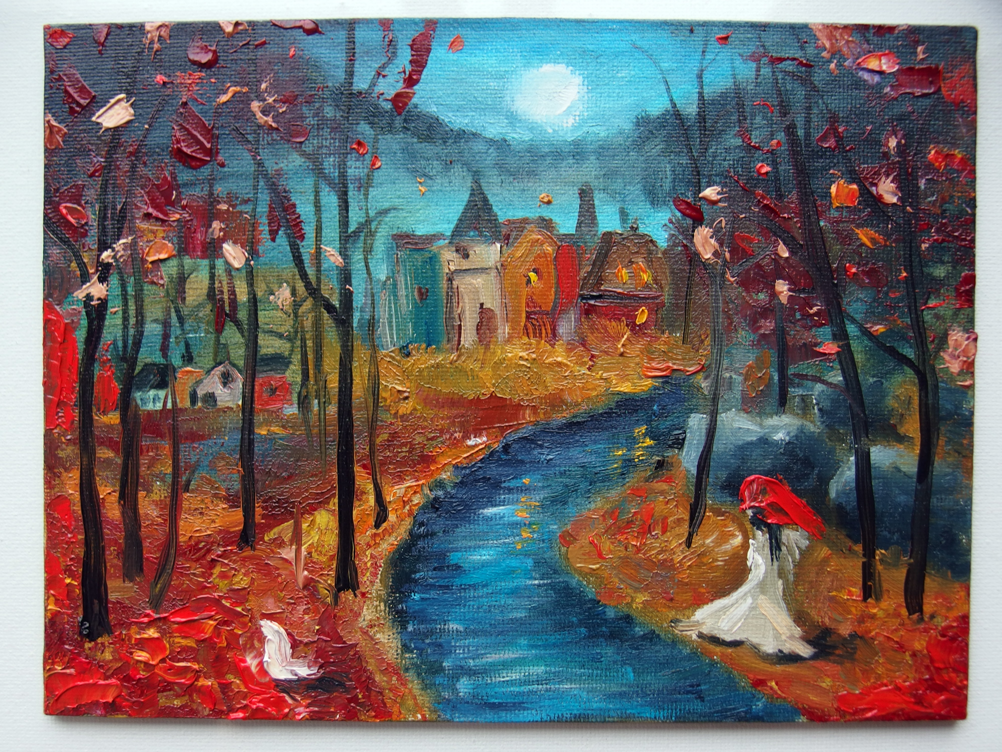 Deep red autumn with lonely lady walking under trees in the | Inspire ...