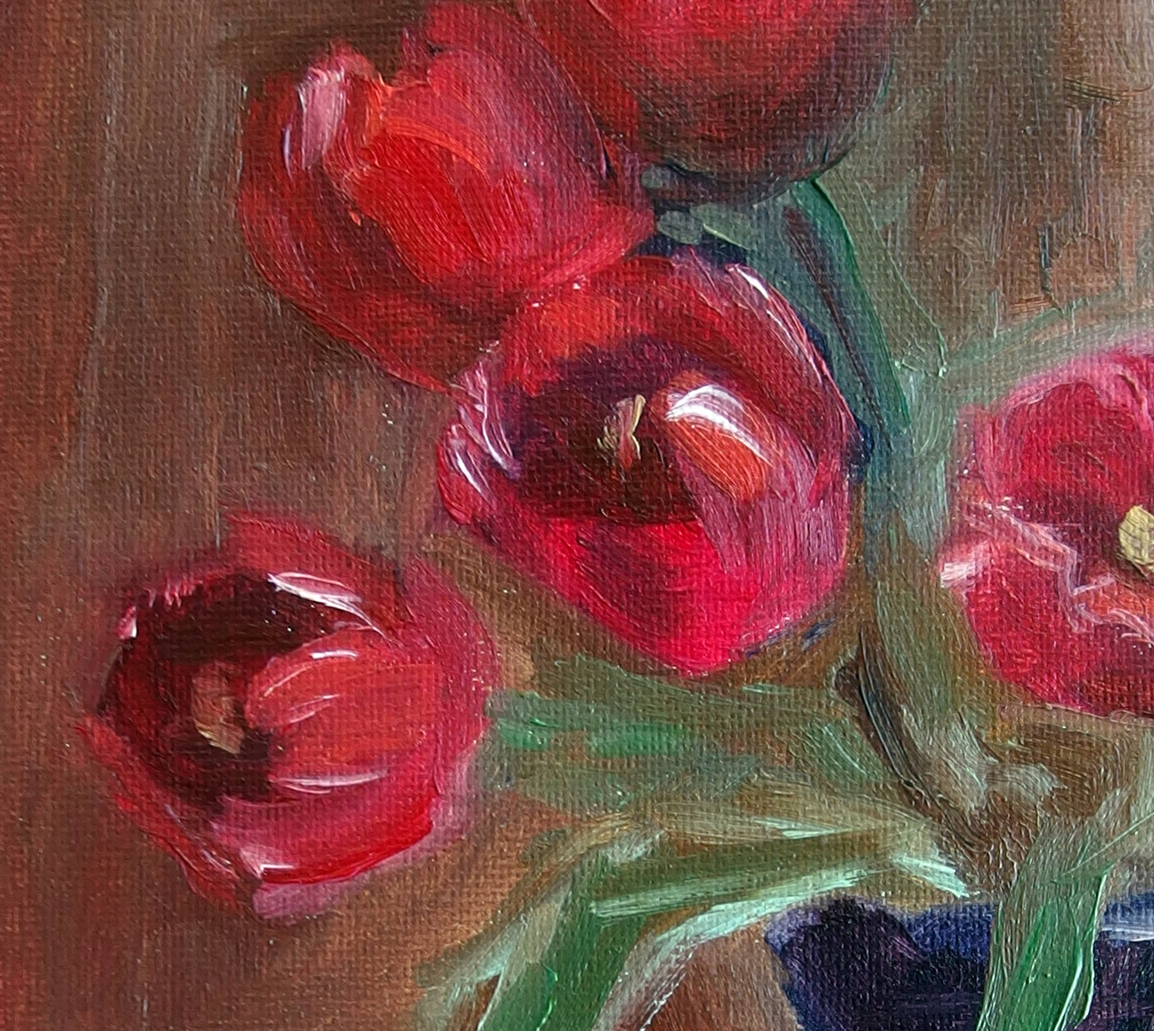 Red tulips in vase original handmade oil painting still life | Inspire ...