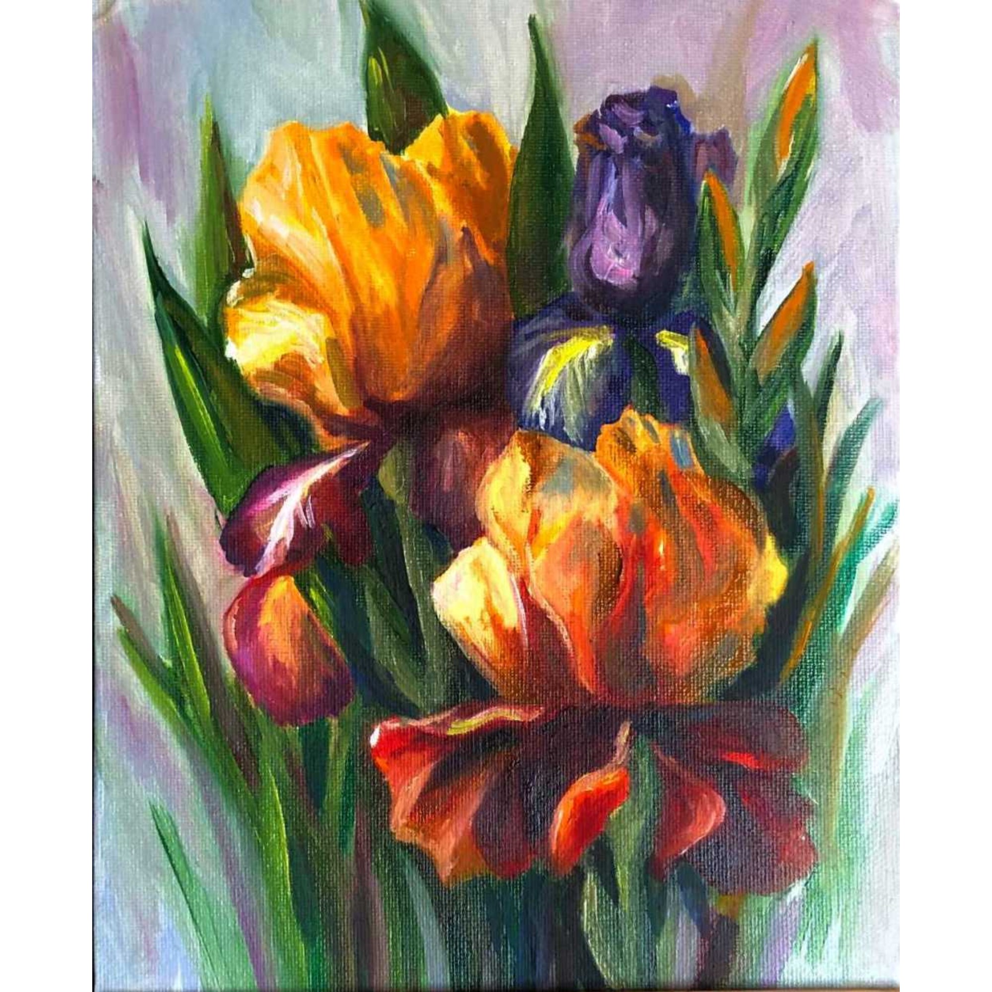 Irises Original Oil Painting Yellow Flowers Wall Art Floral - Inspire ...