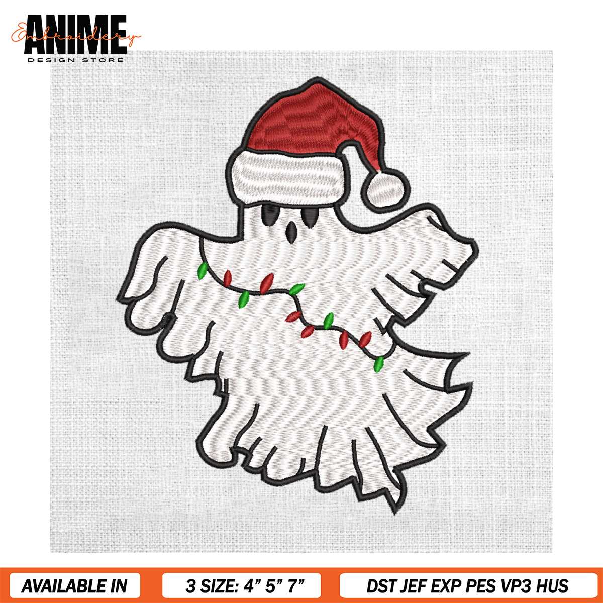 Christmas Light Santa Ghost Embroidery Design | Inspire Uplift