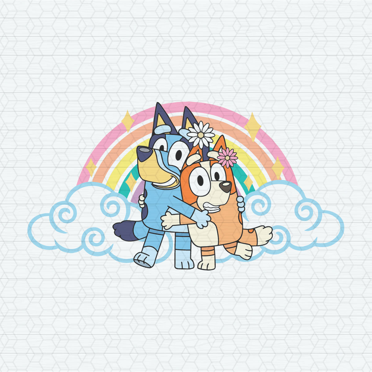 Cartoon Bluey And Bingo Rainbow SVG | Inspire Uplift