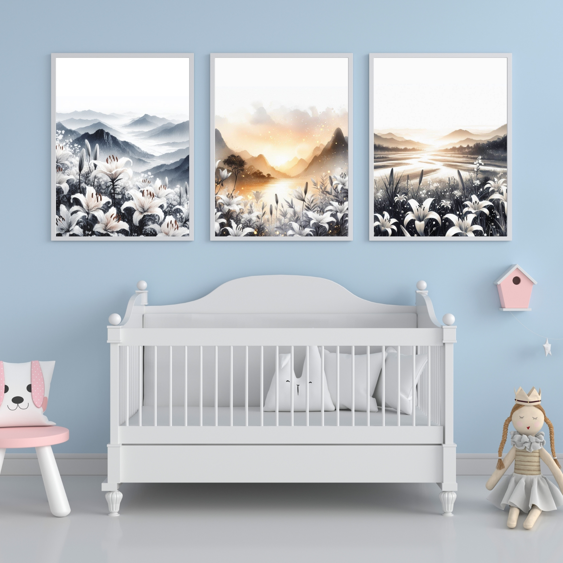 Lily Flowers Art, Printable Watercolor 3 Set of Flowers Art | Inspire ...