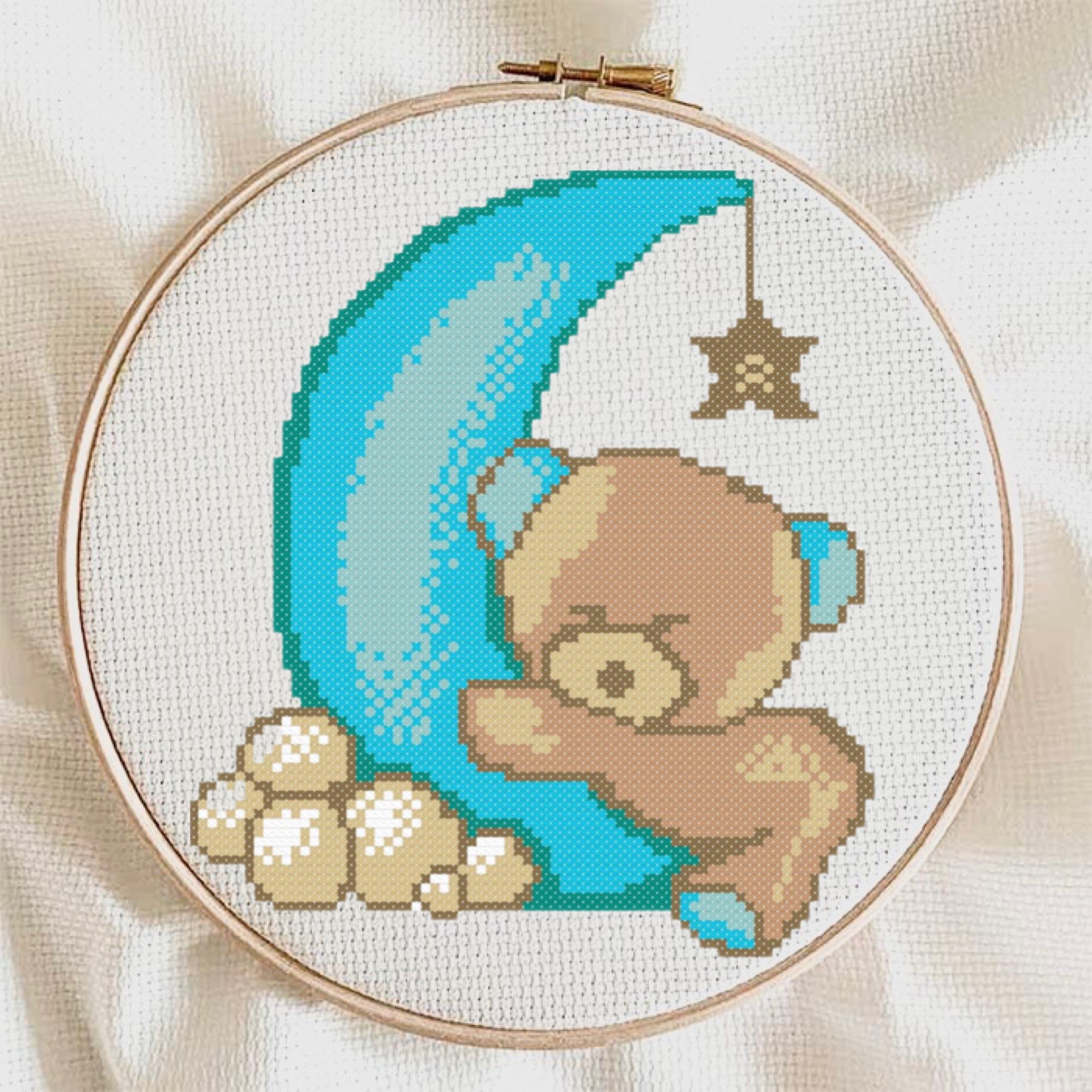 Cross Stitch Pattern Teddy Bear on the Moon, Cute Sleeping T | Inspire ...