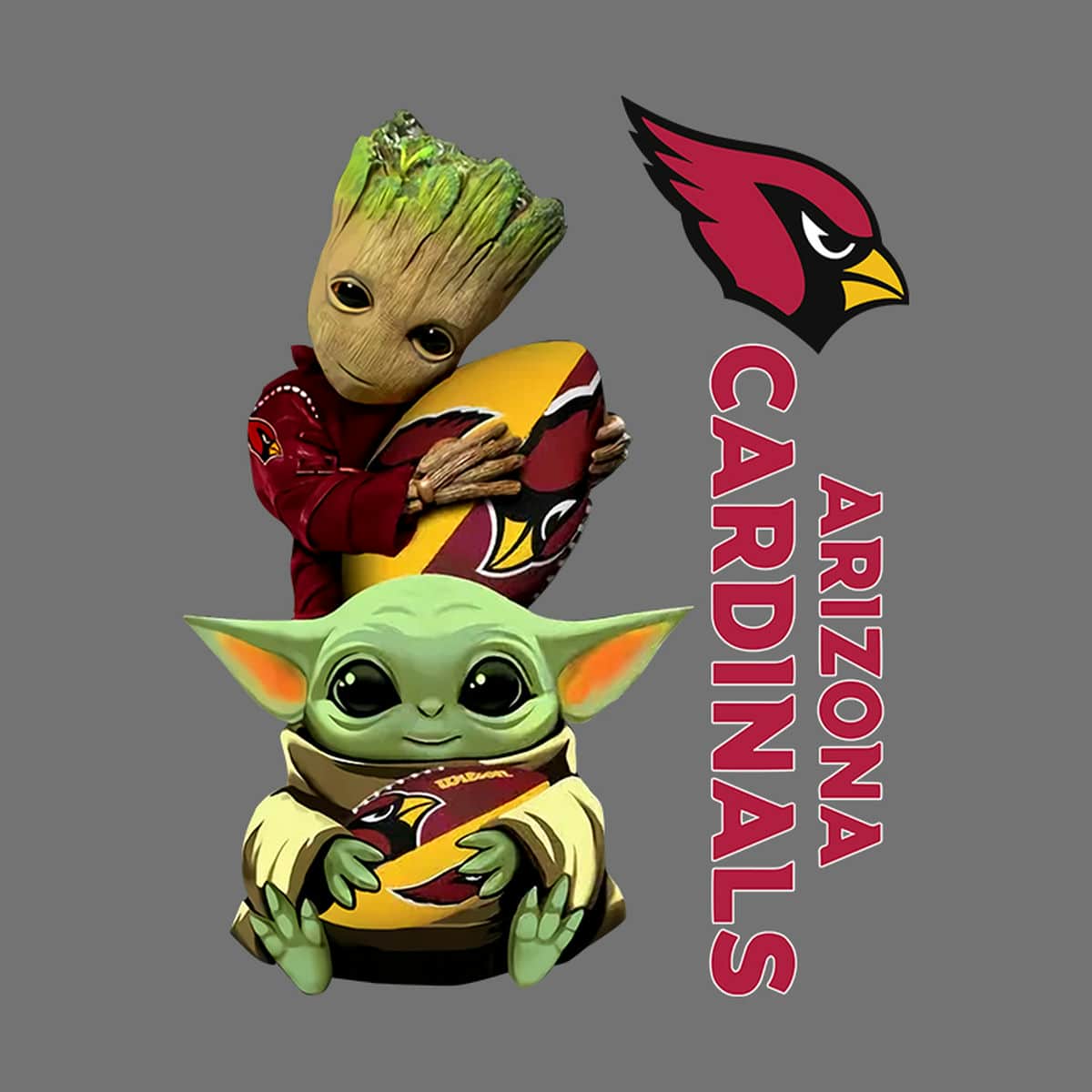 Baby Yoda And Groot Hug Arizona Cardinals Nfl PNG | Inspire Uplift