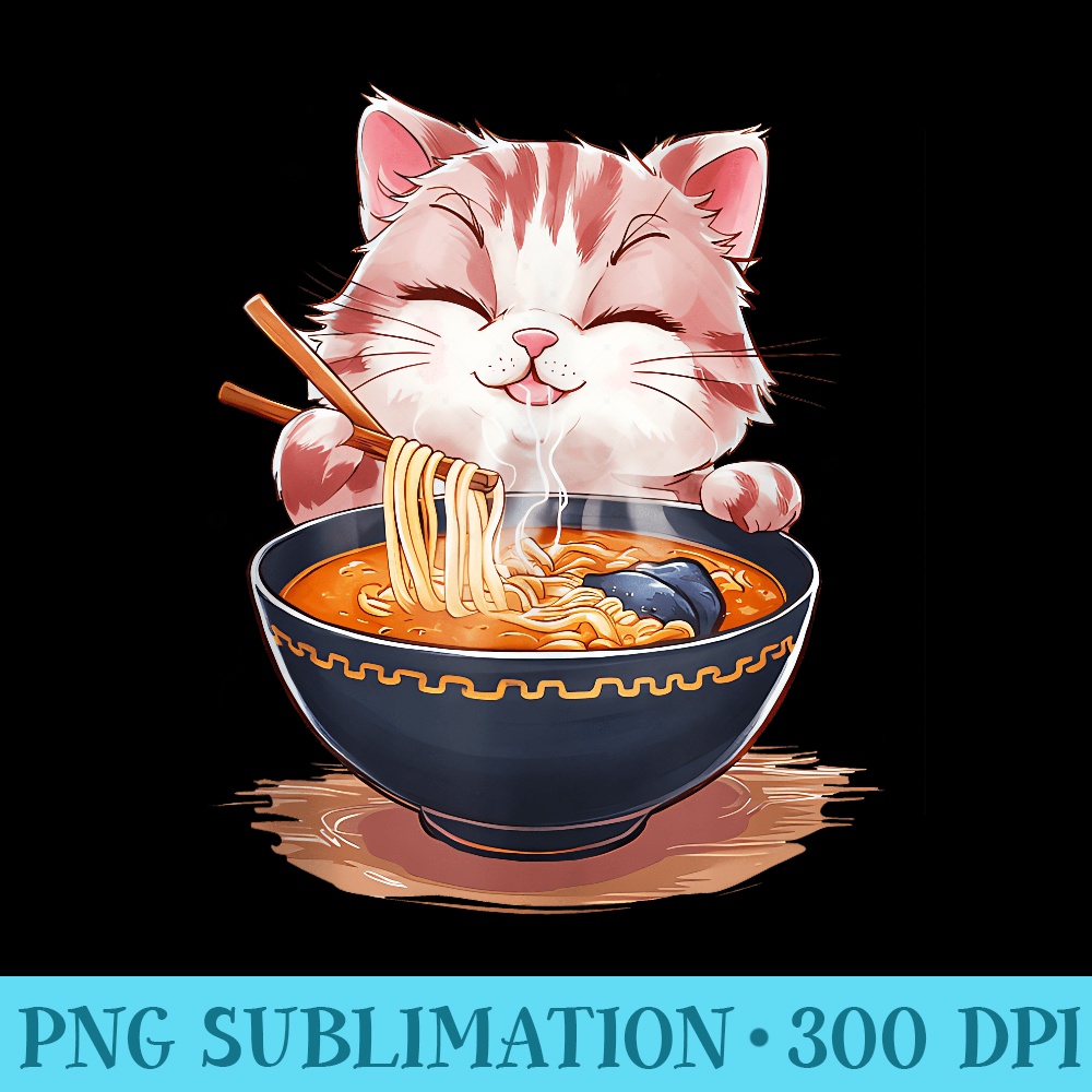 Ramen Cat Kawaii Anime Japanese Cat Eating Ramen Noodle - PN | Inspire ...