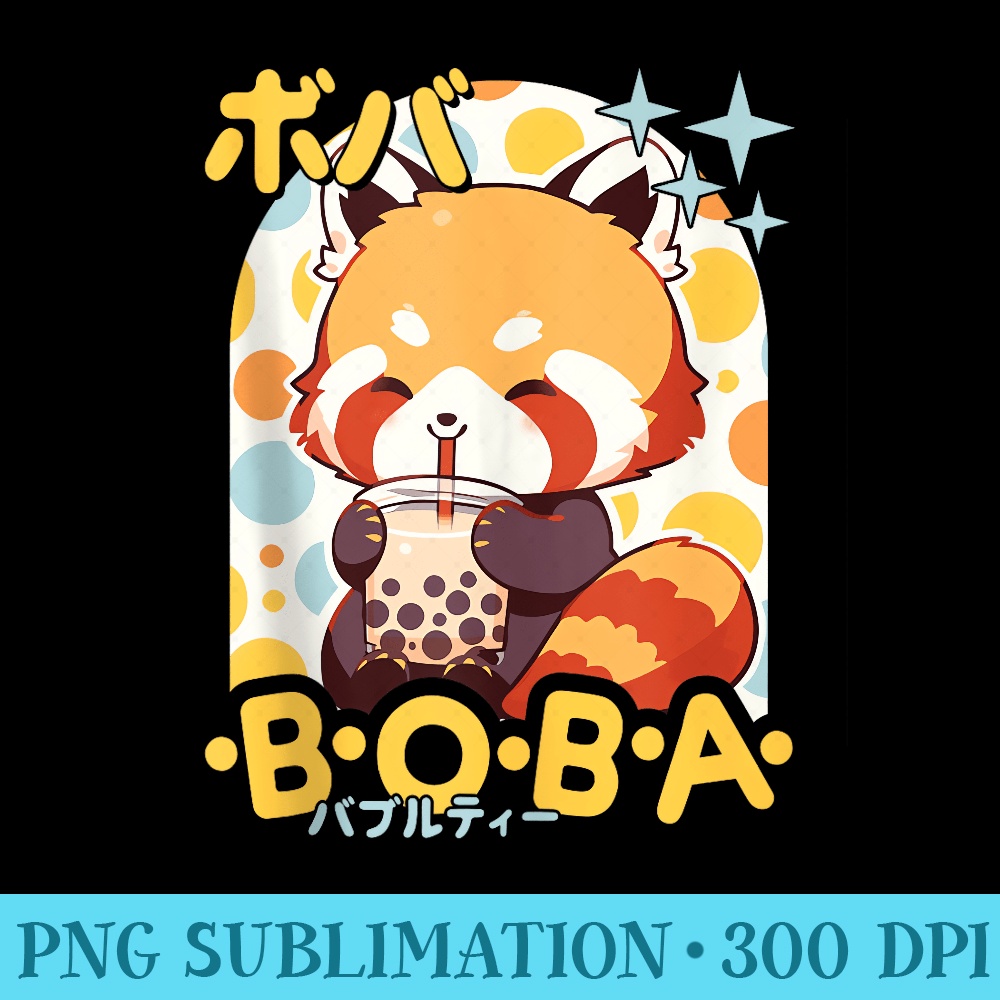 Kawaii Red Panda Boba Anime Red Panda Loving Bubble Tea Neko | Inspire ...