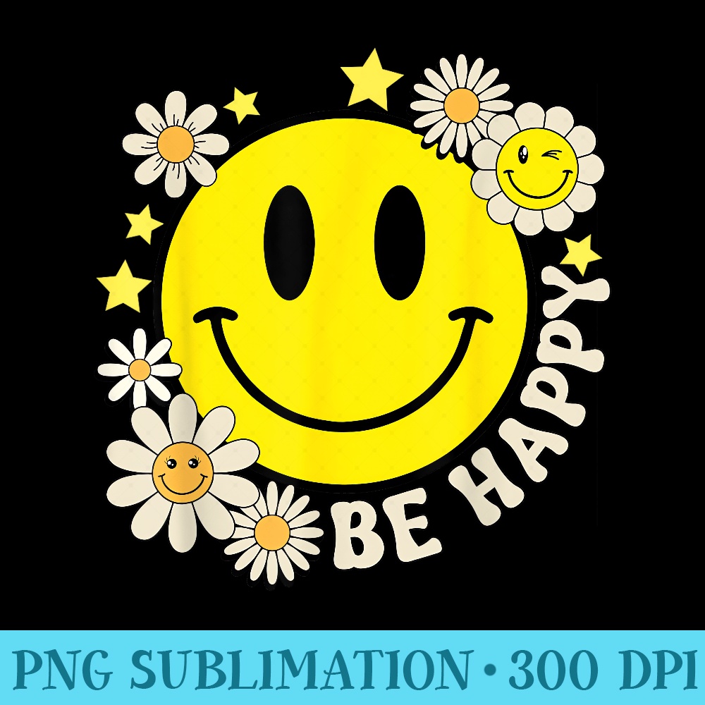 Retro Groovy Be Happy Smile Face Daisy Flower 70s - PNG desi | Inspire ...