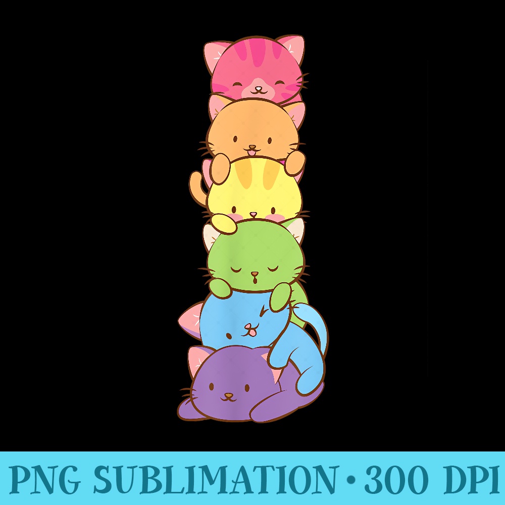Cute LGBT Rainbow Gay Pride Flag Kawaii Cat Pile Anime Art - | Inspire ...