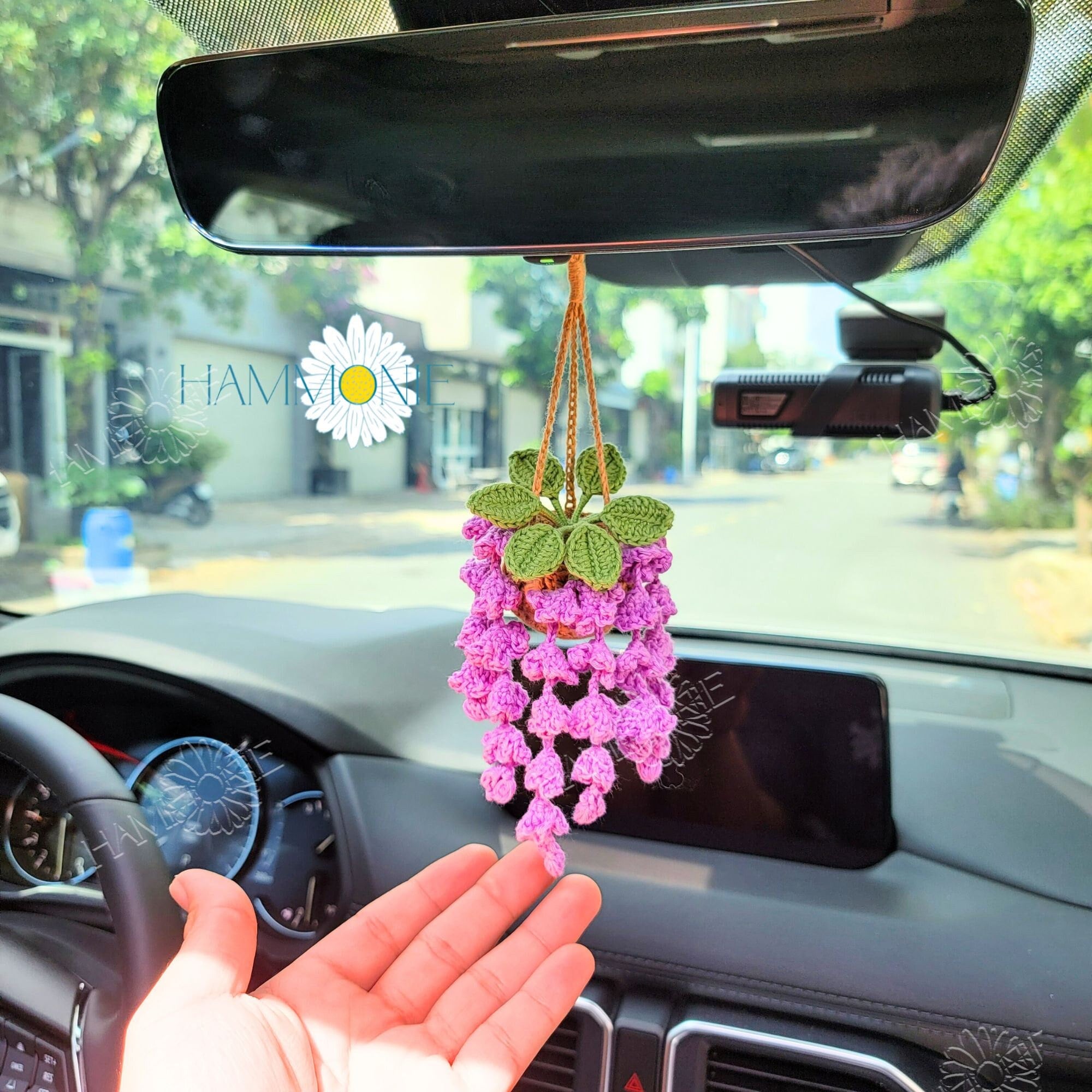 Crochet Flower Pot Car Hanging Decor, Crochet Plant Car Mirr - Inspire ...