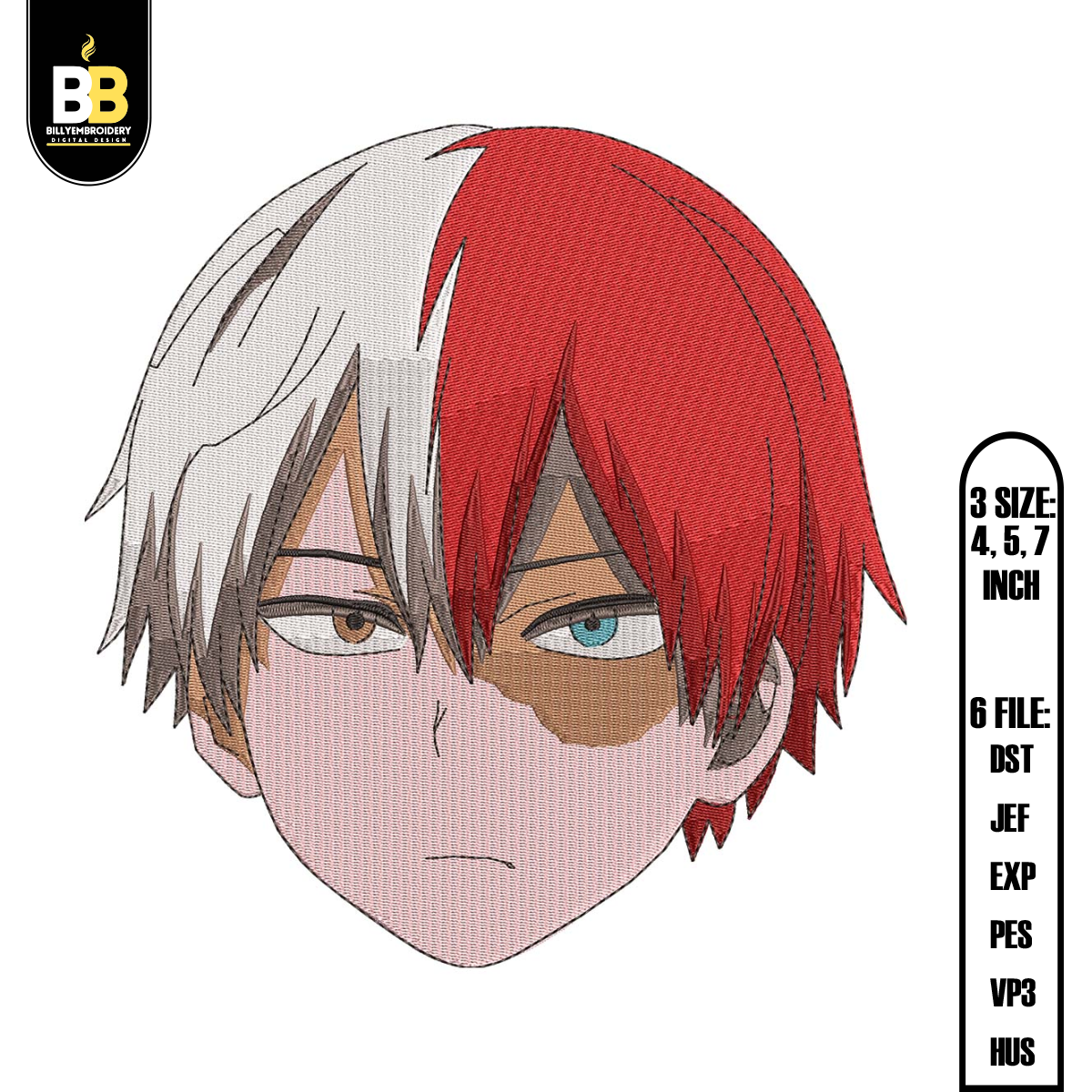 Todoroki Shoto Face Anime Embroidery Design Embroidery Files - Inspire ...