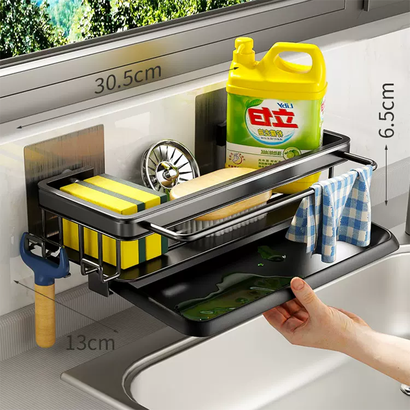 Wall Storage Suspended Kitchen Sink Drainer Sponge Holder Kitchen Soap Rack No Drill Shelf Storage And Kitchen Organizer