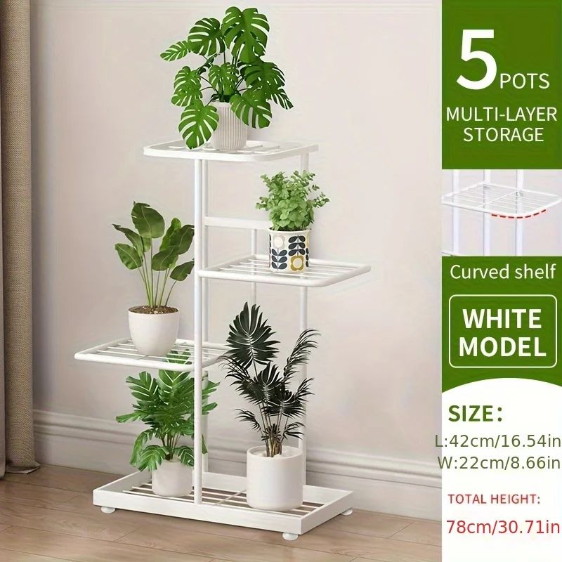 Multi-Layer Iron Plant Stand, 5-Tier Flowerpot Organizer & Storage Shelf for Indoor & Outdoor Use