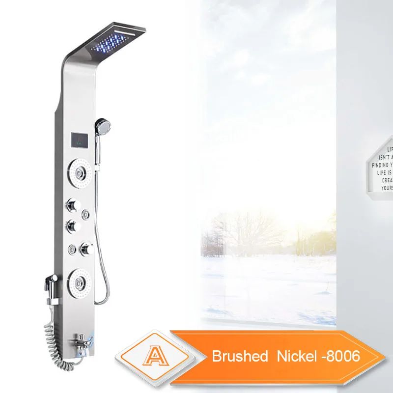 LED Bathroom Shower Panel – 6 Modes Rainfall & Waterfall Shower Column with Intelligent LCD, Massage Jet, and Rose Gold
