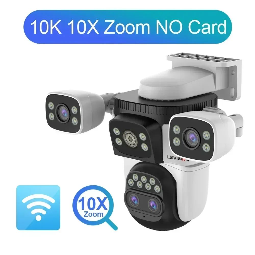 Four Screens WiFi Security Camera Outdoor, Optical Zoom, Auto Tracking, 4 Lens, Waterproof Night Vision CCTV Surveilance