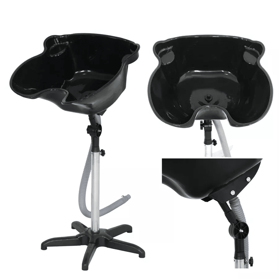 Professional Portable Salon Shampoo Basin, Height Adjustable Black Hair Washing Treatment Bowl for Barber Shops, Salon
