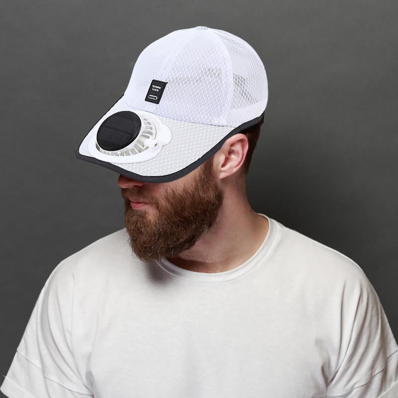 Solar Fan Cap with breathable mesh and built-in cooling fan