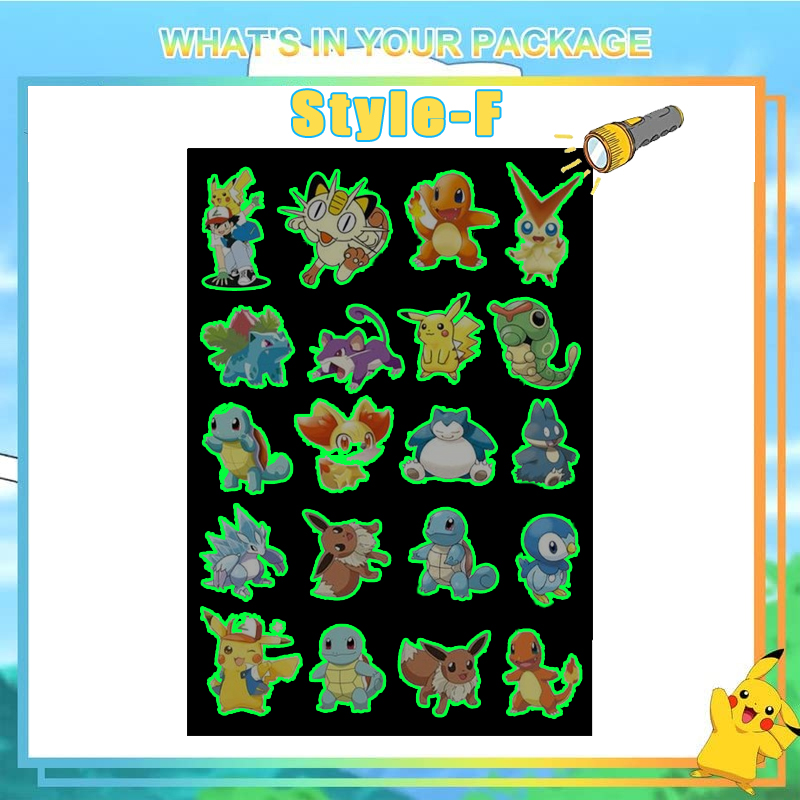 Pokemon Luminous Glow Tattoos, Pikachu Styles Temporary Stickers for Kids Party Supplies & Gift for Boys & Girls