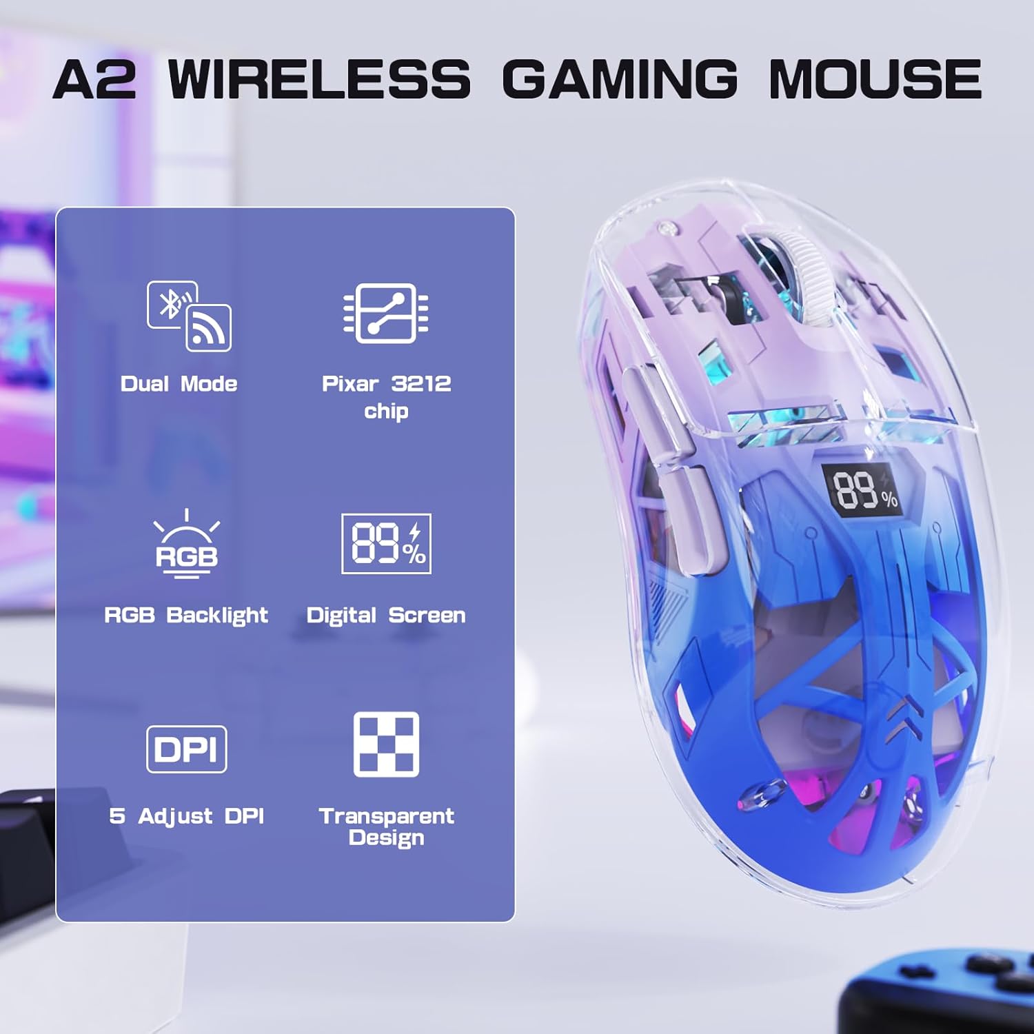 Mosuepay A2 Transparent Wireless Gaming Mouse RGB Rechargeable | Inspire Uplift