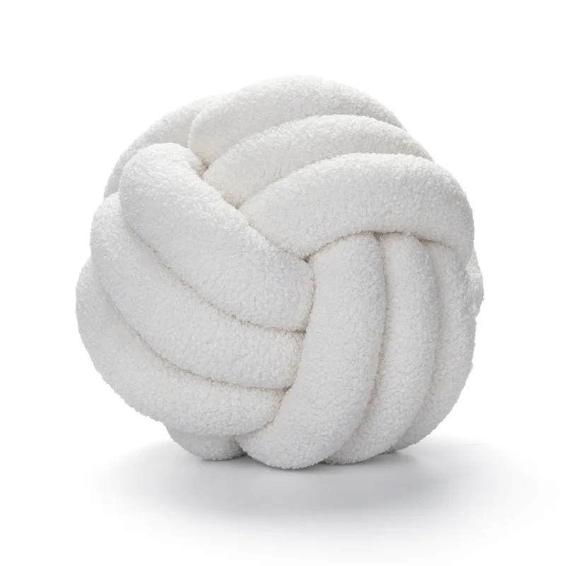 Knotted Ball Decorative Cushion, High End Throw Pillow for Living Room, Lamb Fleece Sofa Bed Decor