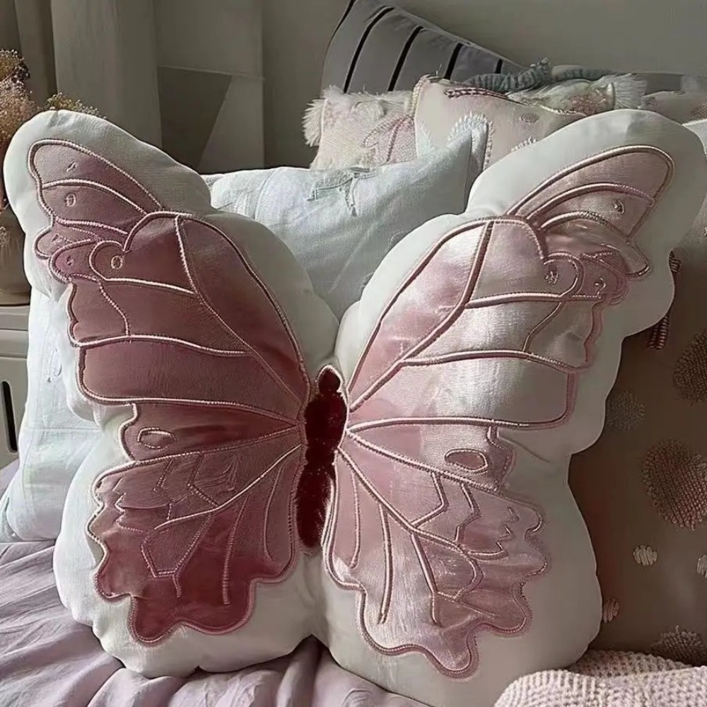 Cute Butterfly Pillow Throwing Pad, Short Plush Cushion Pink Toy for Bedroom, Sofa Home Textile Cushion, Soft Decorative