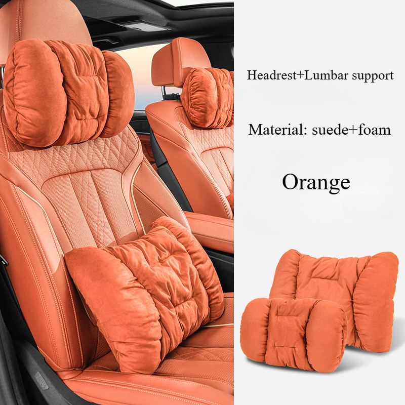 Suede Comfortable Neck Protection Pillow, High-End Plush Car Headrest, Soft Waist Cushion for Vehicle
