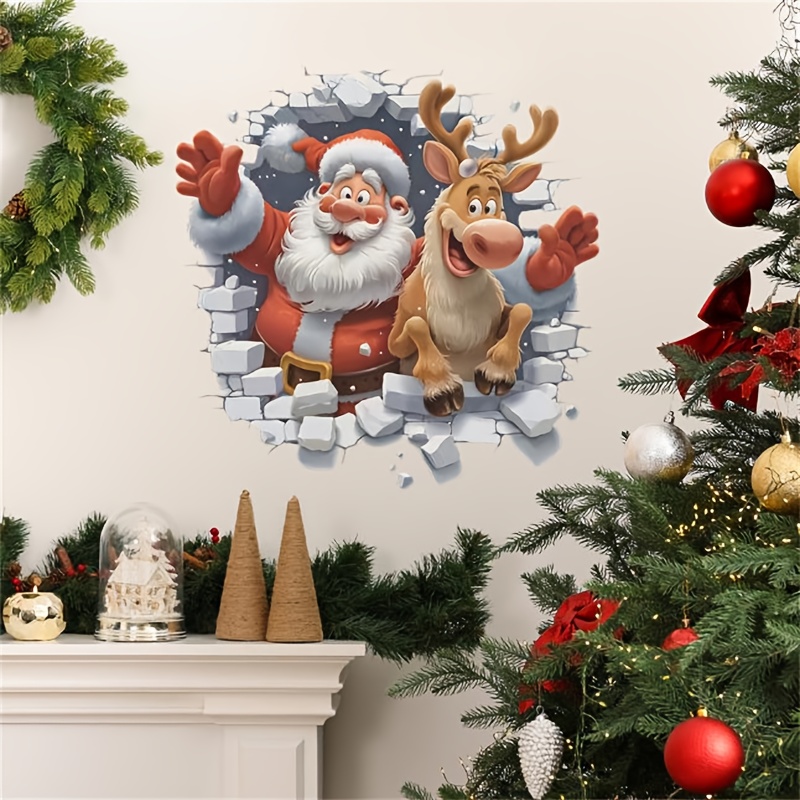 Christmas Decorative Stickers, Claus and Rudolf Wall Stickers for Holiday Decor